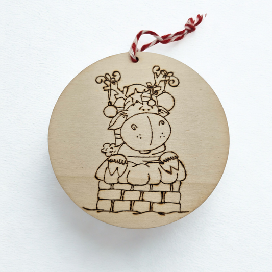 Palla di Natale pirografata “La Renna Felice” | Incisi a Fuoco